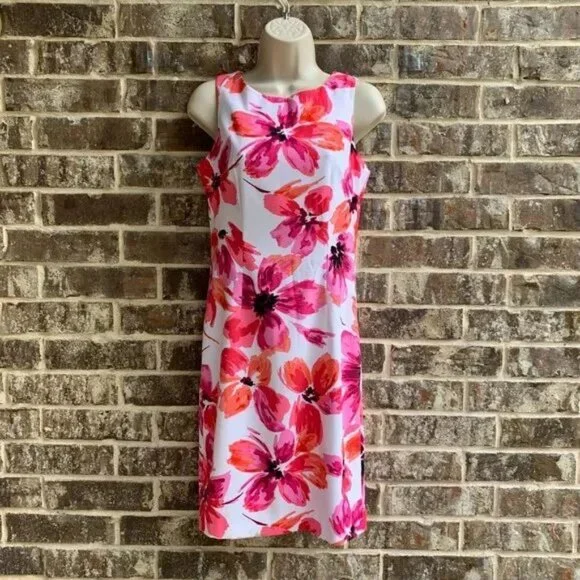 Mario Serrani Italy Women's Stretch Shift Dress Sleeveless Fuchsia Floral 4 - Picture 4 of 13